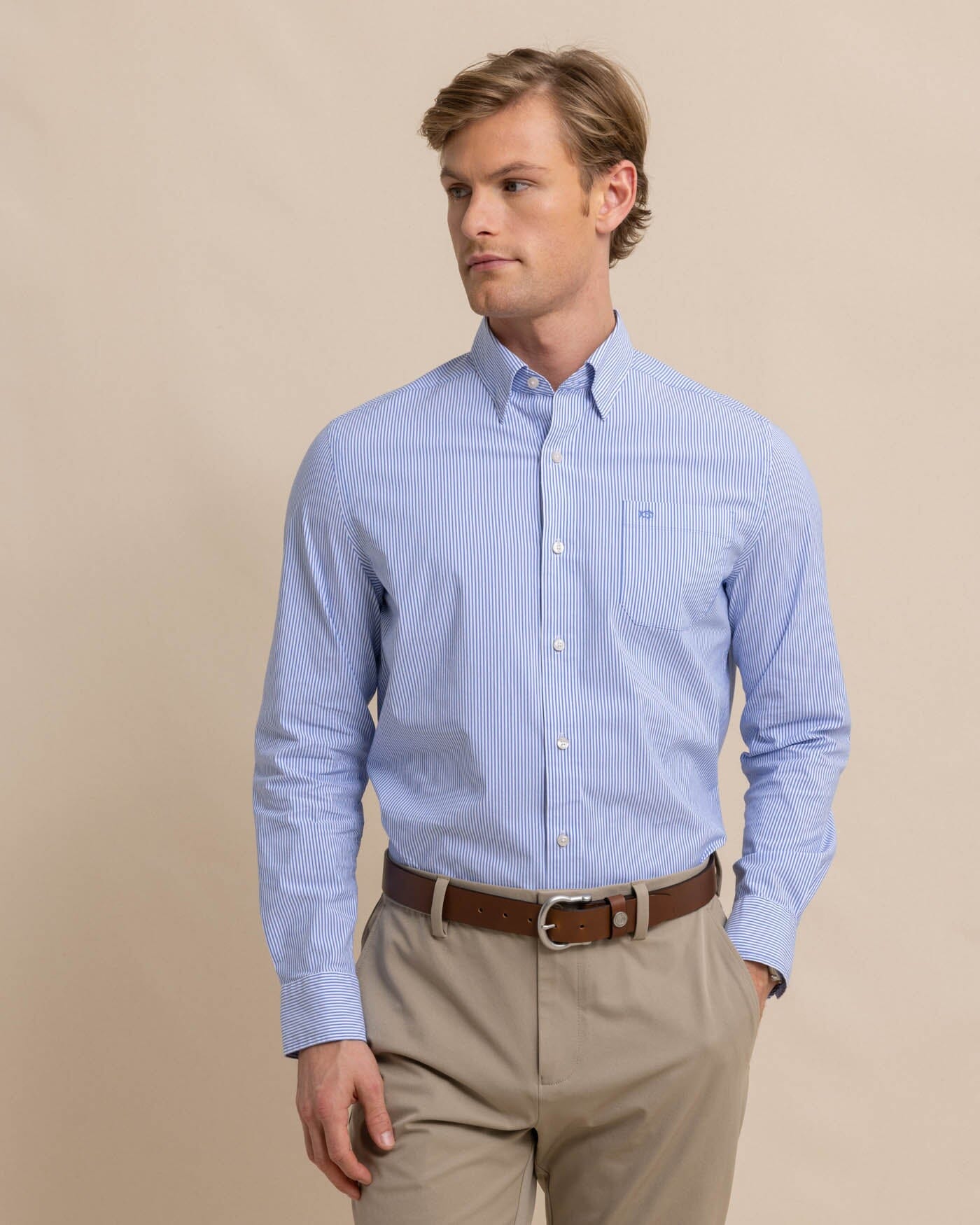 Charleston Granby Stripe Embroidered Sport Shirt