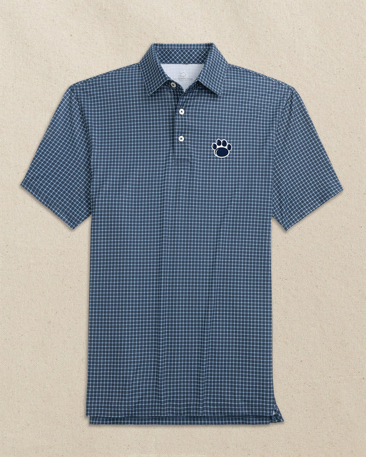 The front view of the Southern Tide Penn State Nittany Lions Paw Driver Dunes Edge Plaid Polo by Southern Tide - Navy